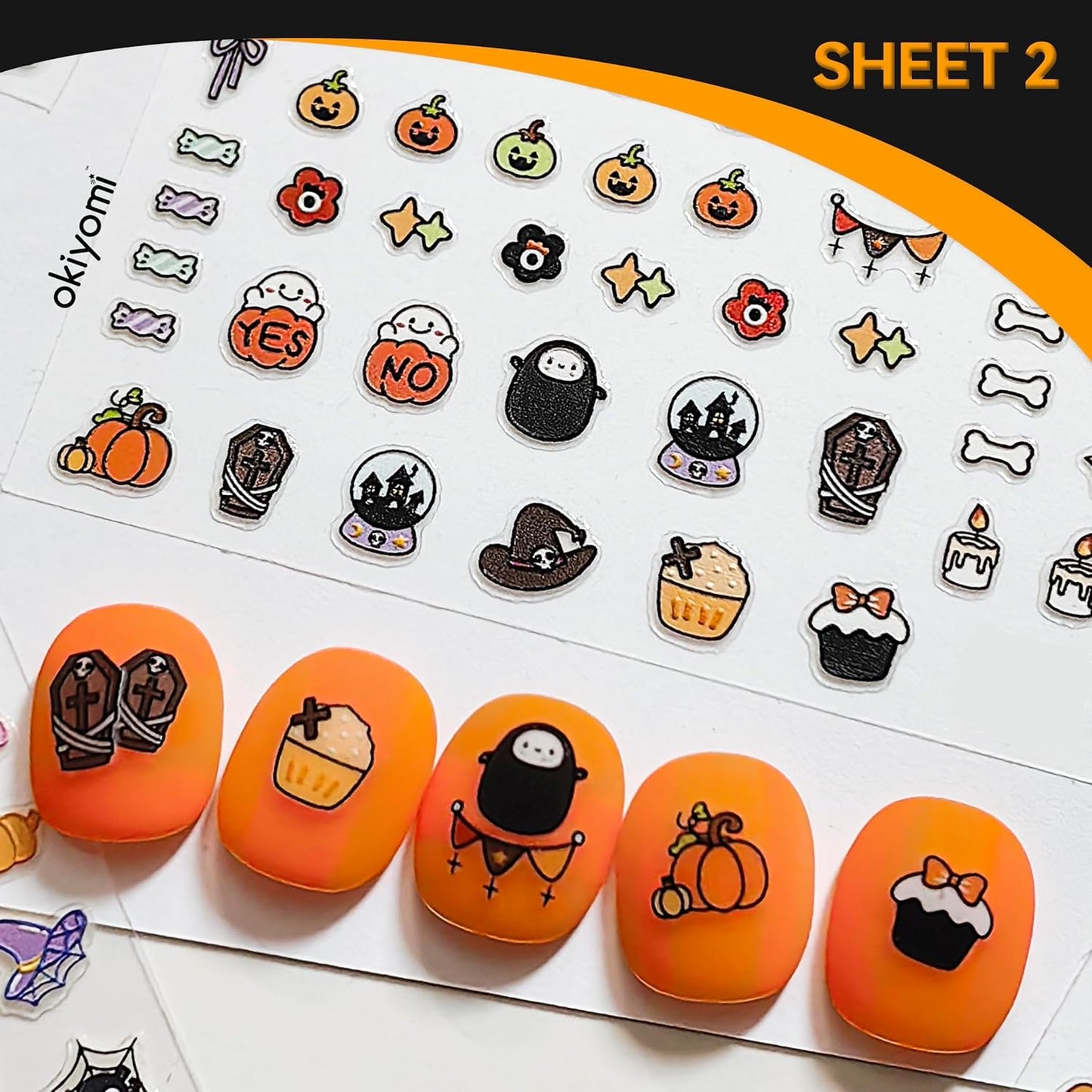 4 Sheets of 3D Halloween Nail Stickers - 316 Cute Nail Decals - Embossed Kawaii Nail Stickers for Kids | Cute Halloween Theme - Ghosts, Pumpkins, Bats, Spiders, Cats, Candy | Glow in The Dark
