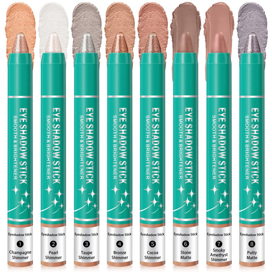 8Pcs Eyeshadow Stick, Eye Brightener Stick, Shimmer Creamy Eye Shadow Makeup, Waterproof Long Lasting Glitter Highlighter Eye Liner Pencil (SET A)