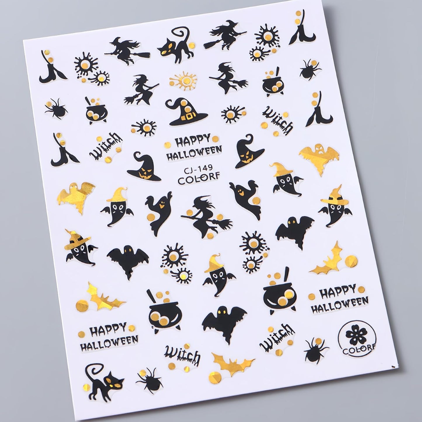 6 Sheets Halloween Nail Art Stickers 3D Horror Gothic Ghost Face Skull Pumpkin Bat Spider Witch Halloween Nail Decals Cute Cat Nail Art Design Accessories for Women Girl DIY Nail Decorations