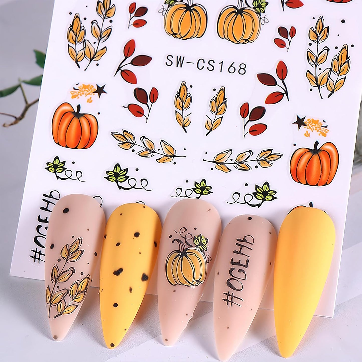 6Sheets Fall Nail Art Stickers 3D Nail Self-Adhesive Sticker Autumn Leaves Pumpkin Designs Nail Decals Ginkgo Leaf Pumpkin Dried Flower Autumn Thanksgiving for Women Girls DIY Nail Decorations