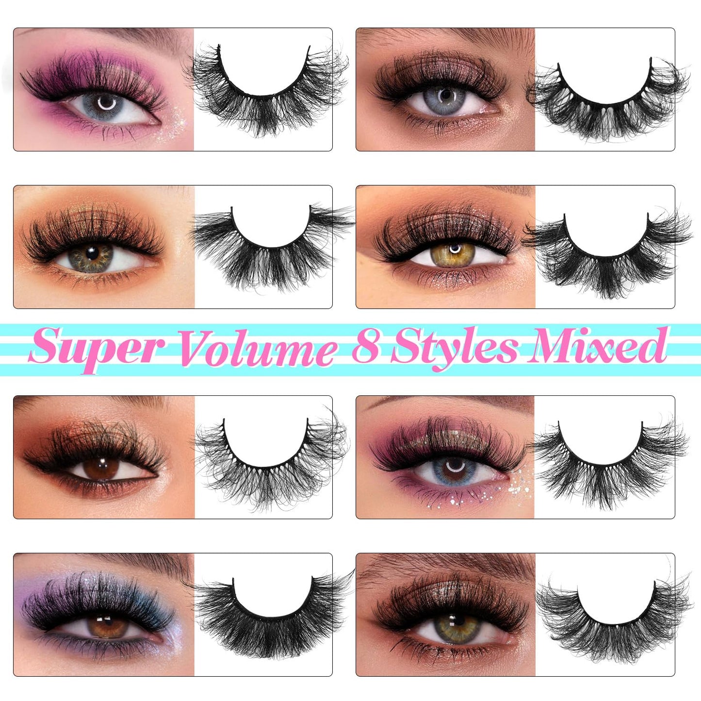 48 Pairs Mink Lashes Thick Eyelashes 8 Styles Mixed Dramatic Long Faux Mink Eye lashes Pack 10D Wholesale Luxury Soft Fake Eyelashes