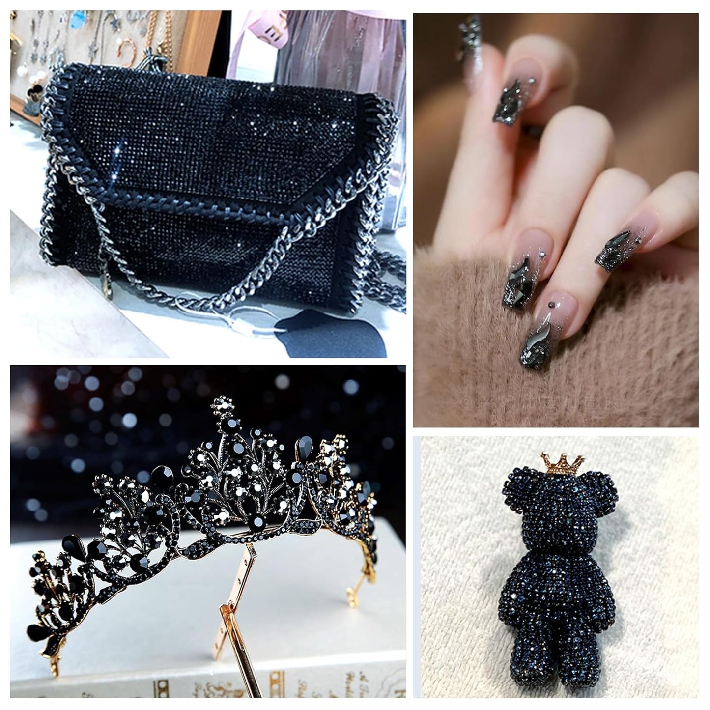 3000Pcs Black Crystal Rhinestones,Glass Flatback Rhinestones Mini Gemstones for Nail Face Makeup Art Crafts Clothes Decoration -(SS10,2.8mm,Black)