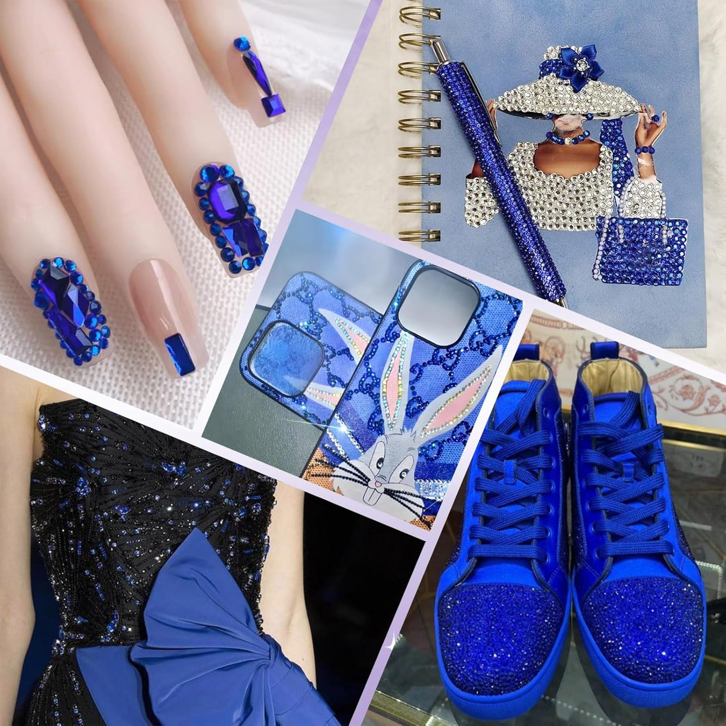 2000PCS SS16 Flatback Rhinestones | 12-Facet Diamond-Cut Glass Gems for Nail Art, Clothing, DIY Crafts |Glue-On Decoration Stones with Silver Backing(Sapphire)