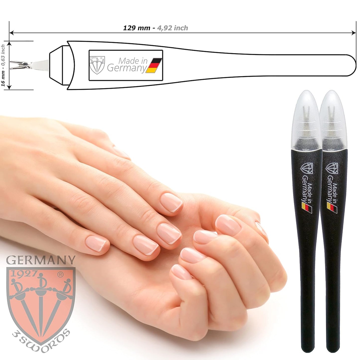 3 Swords Germany - Brand Quality Cuticle Knife Trimmer Remover Cutter (2 pcs.) Manicure Pedicure Grooming for Professional Finger & Toe Nail Care by 3 Swords, Made in Solingen Germany