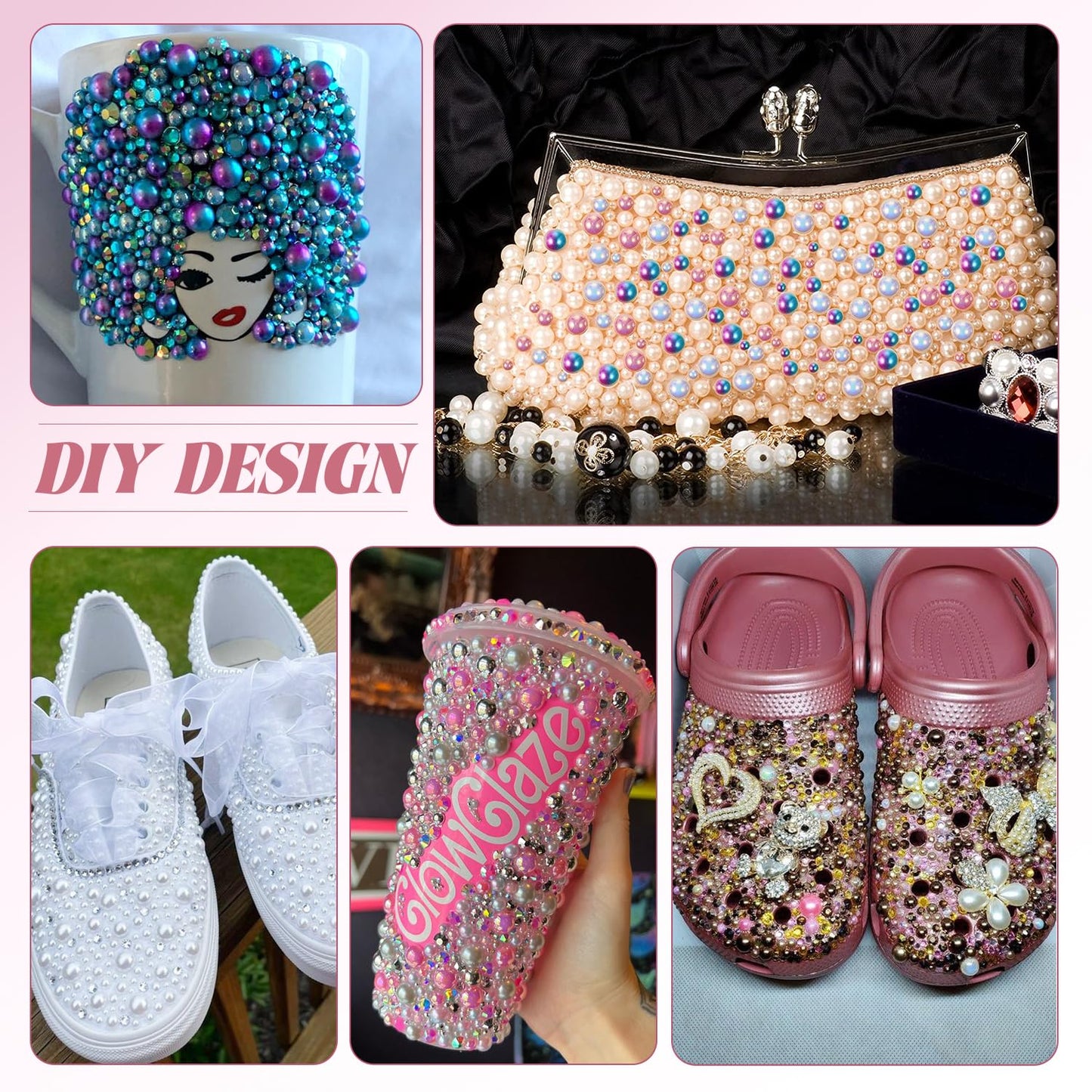 80g Flatback Pearls and Rhinestones for Crafting, Golden Black Mixed Size 3-10mm Resin Rhinestones and Half Pearls for Bedazzling, Nail Art and Decoration with Tweezer and Pickup Pencil