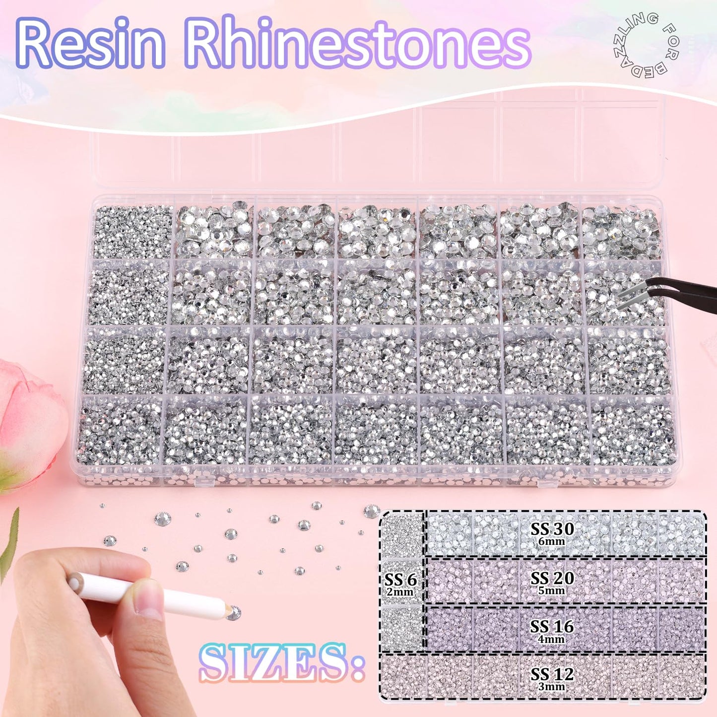 30000Pcs Resin Rhinestones for Bedazzling with 3Pcs B7000 Jewelry Glue, Clear Flatback Gems Rhinestones for Crafting, Clothing Tumblers Mugs Shoes Fabric Decor Nail Art