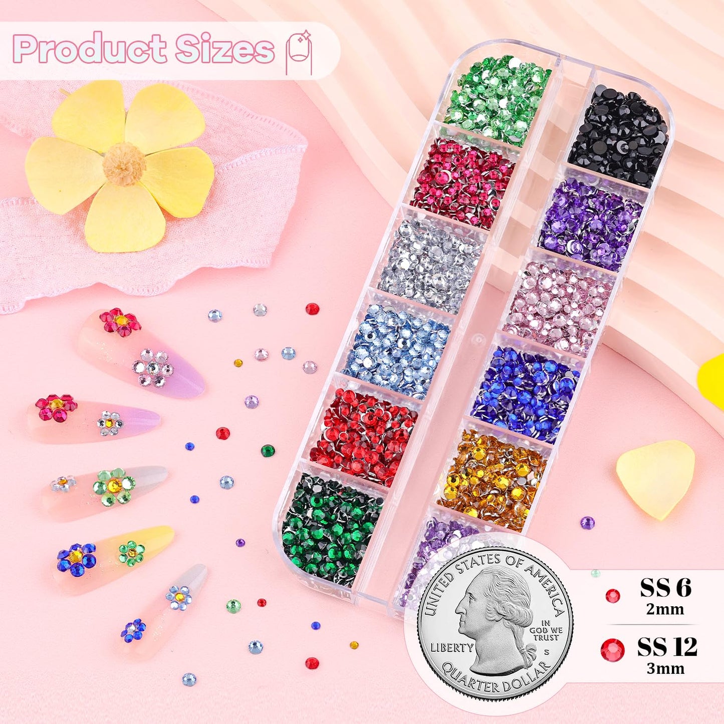 5000Pcs Small Resin Rhinestones for Nail Art with 15ML Nails Rhinestone Glue, Colorful 2/3MM Flatback Bedazzling Gems, Nail Rhinestones and Gems Crystals Charms for Acrylic Tips Manicure Decor