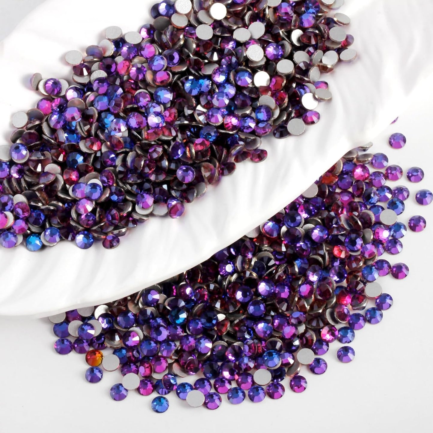 2000 PCS SS12 Flatback Rhinestones,12-Facet Diamond-Cut Glass Gems for Nail Art,Clothing,DIY Crafts,Glue-On Decoration Stones with Silver Backing,Purple Velvet