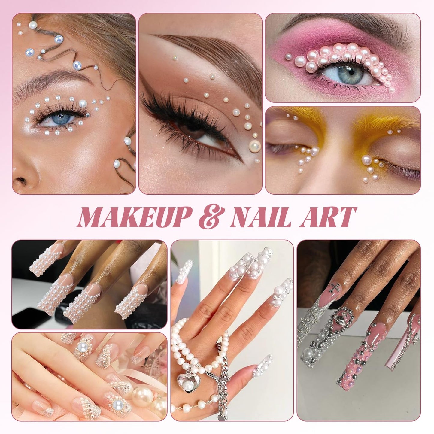 80g Flatback Pearls and Rhinestones for Crafting, Dark Pink Mixed Size 3-10mm Resin Rhinestones and Half Pearls for Bedazzling, Nail Art and Decoration with Tweezer and Pickup Pencil