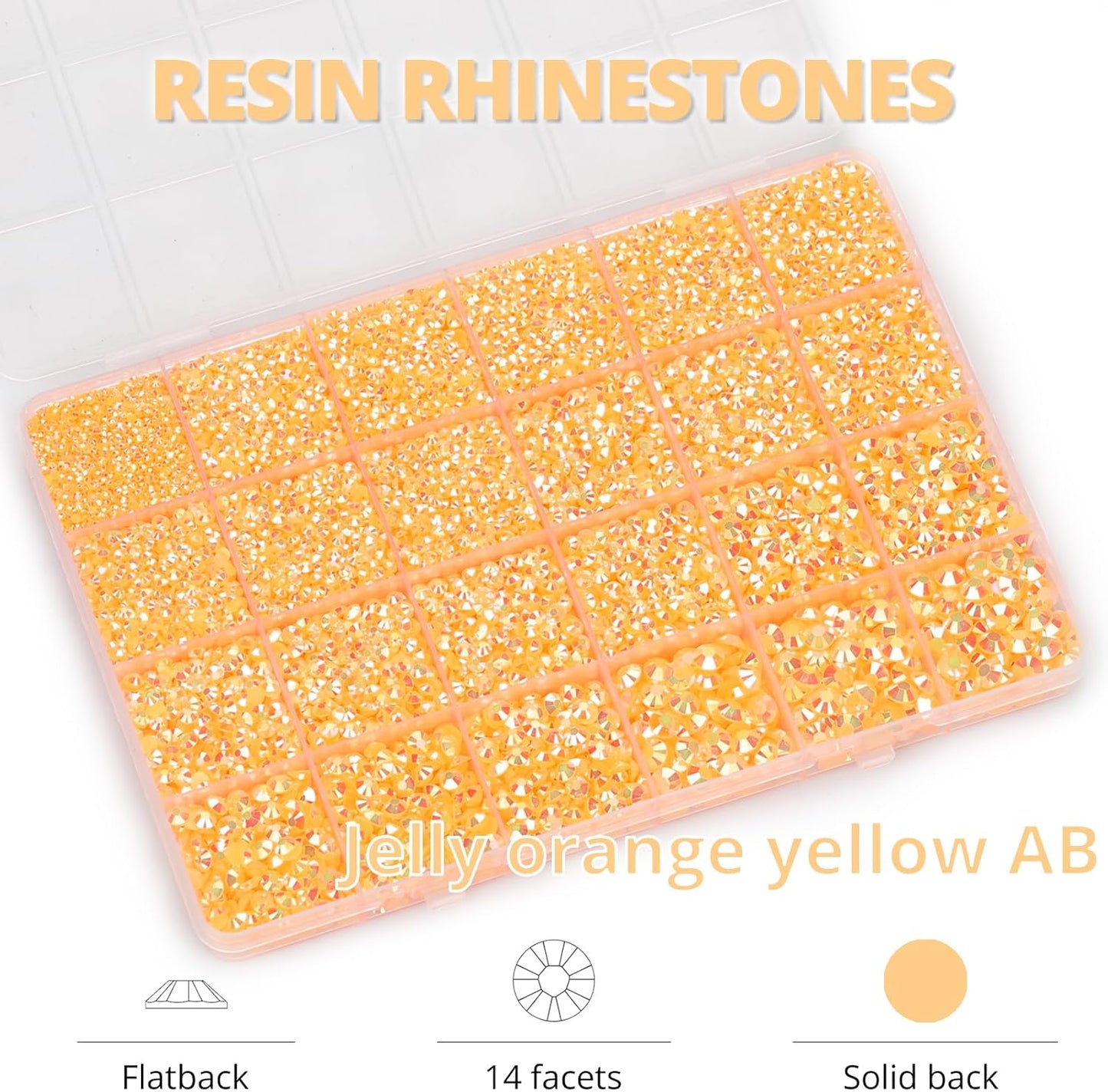 30000Pcs Resin Jelly Rhinestones Set for Crafting Bedazzling, Orange Yellow AB Flatback Gems Jewels for Crafts Clothes Shoes Fabric Outfit Nails Makeup, Flat Back Crystal 2-6mm with b 7000 Glue