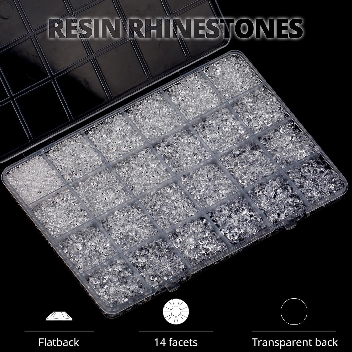 30000Pcs Resin Rhinestones for Crafting Bedazzling, Transparent See-through Clear Flatback Gems Crystal for Crafts Clothing Clothes Shoes Fabric Tumbler, Flat Back Jewels Various Sizes with b7000 Glue