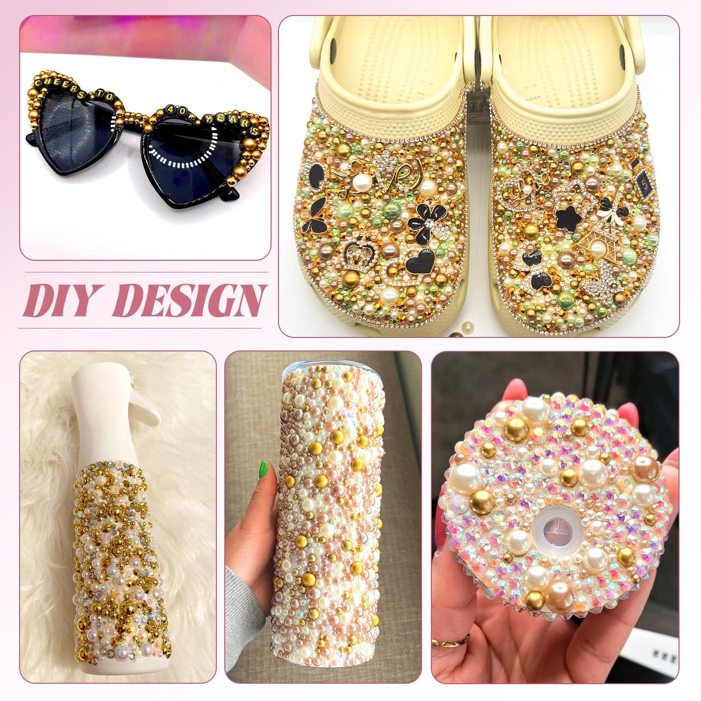 9000Pcs Flatback Pearls and Rhinestones for Crafting, White Brown Mixed Size 3-8mm Resin Rhinestones and Half Pearls for Bedazzling, Nail Art and Decoration with 3pcs B7000 Jewelry Glue