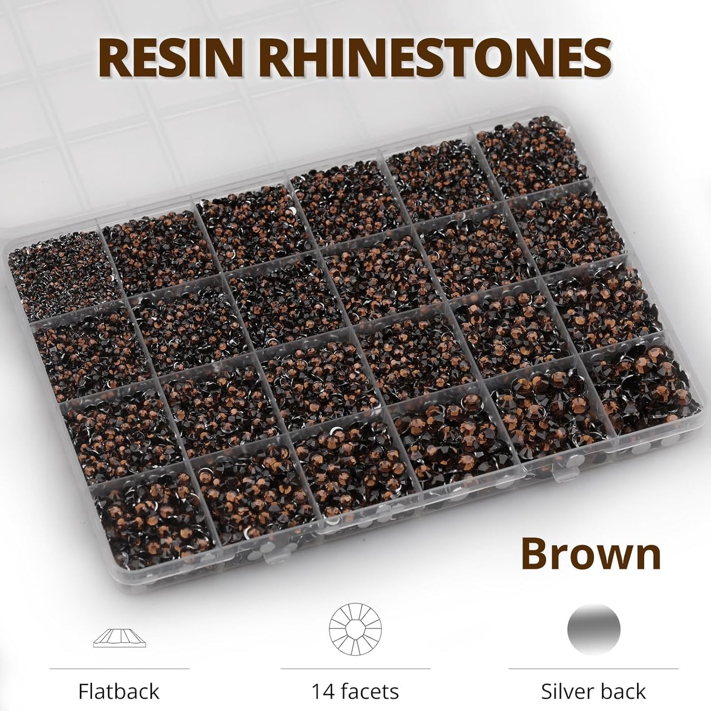 30000Pcs Resin Rhinestones Set for Crafting Bedazzling, Brown Flatback Gems Jewels for Crafts Clothes Shoes Fabric Outfit Nails Makeup, Flat Back Crystal 2-6mm with b 7000 Glue