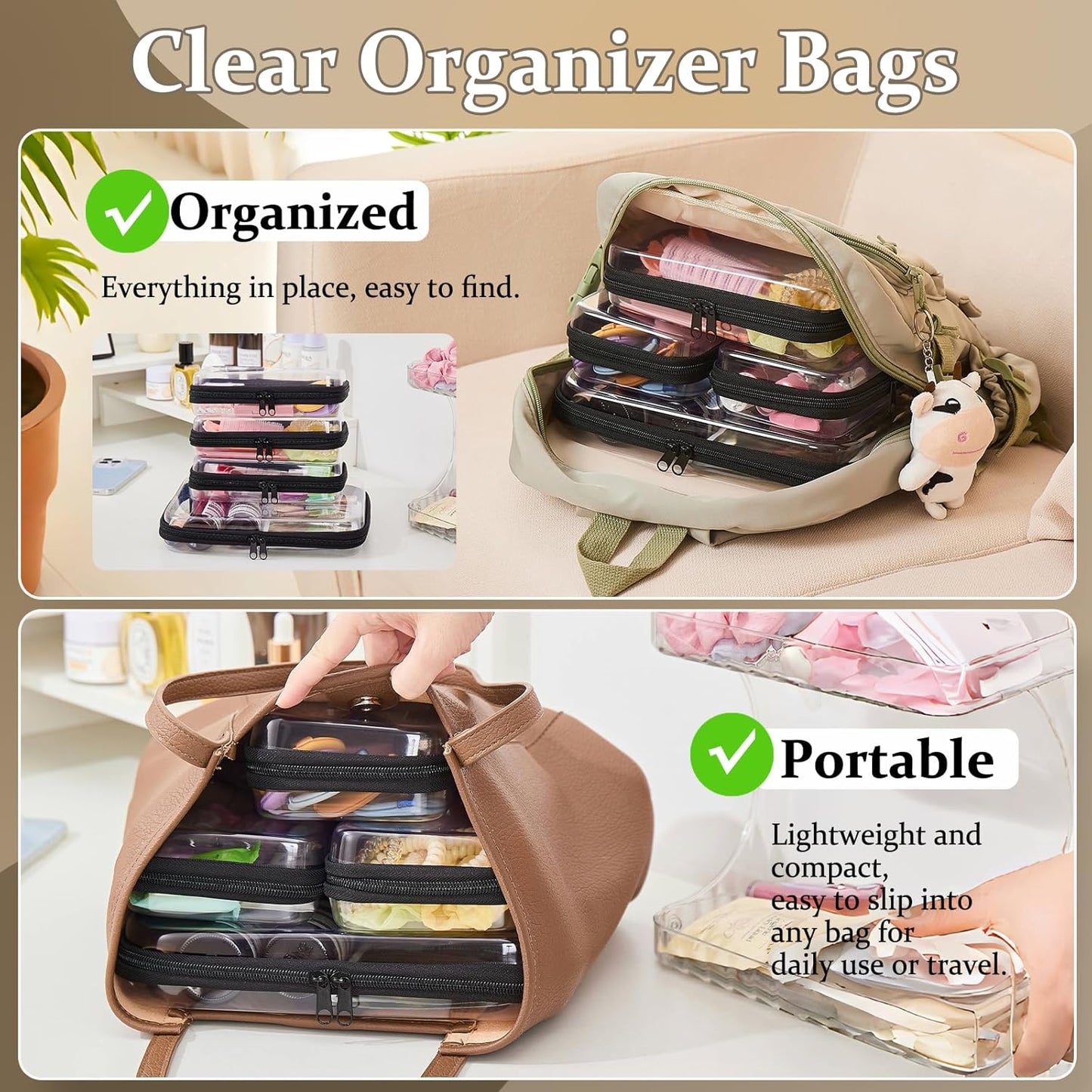 4 pcs Clear Zipper Pouches,Hard Shell Zipper Case, Toiletry Bag for Travel, CLear Diaper Bag, Toiletry Pouch, Travel Organizer, Clear Cosmetic Bag,Toy Storage Bins (M+3S)(Black)