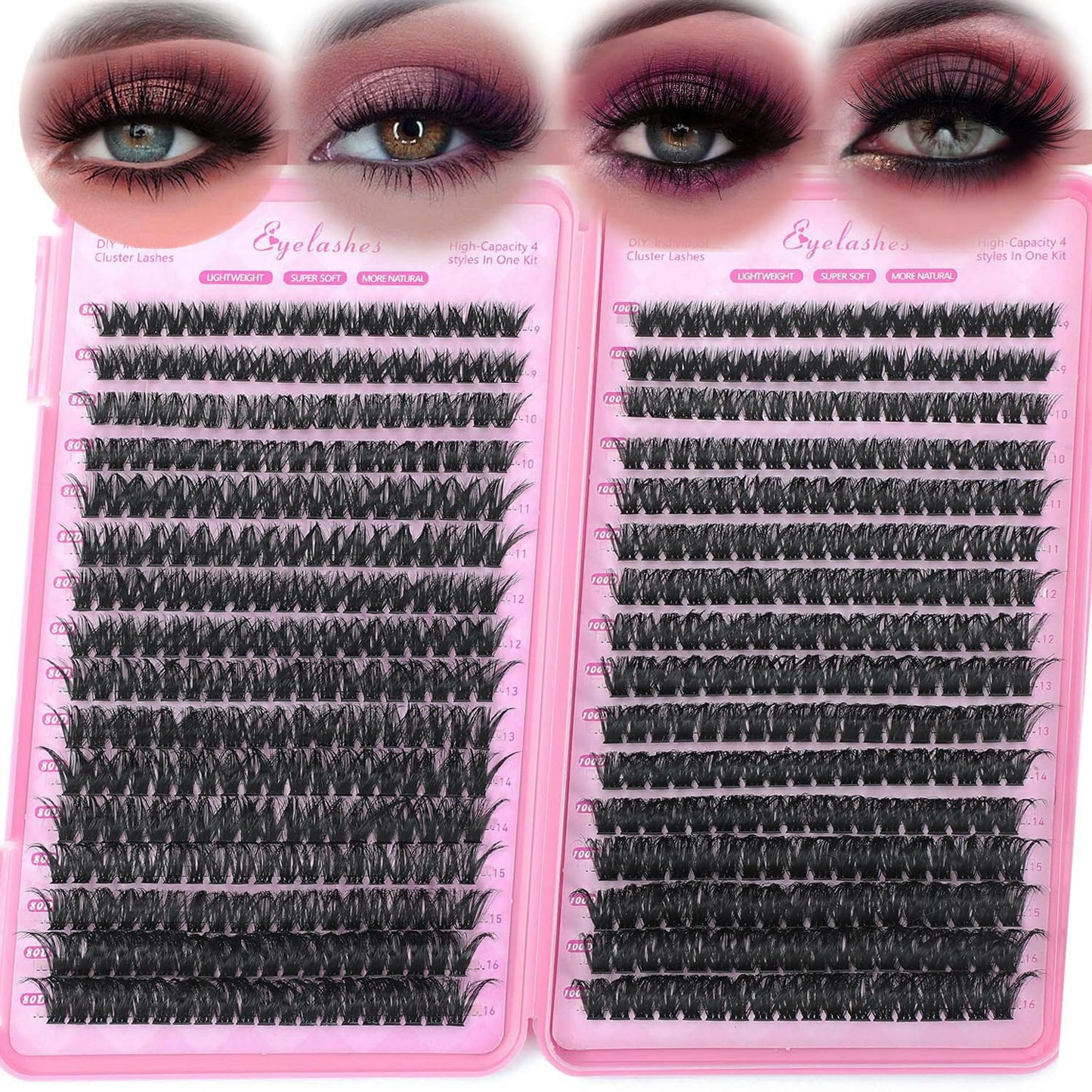 640 Pcs D Lash Clusters, Eyelash Clusters Individual Lash Extension Curl Fluffy Wispy False Eyelashes Extensions (Lash Clusters, 80D+100D 9-16mm)