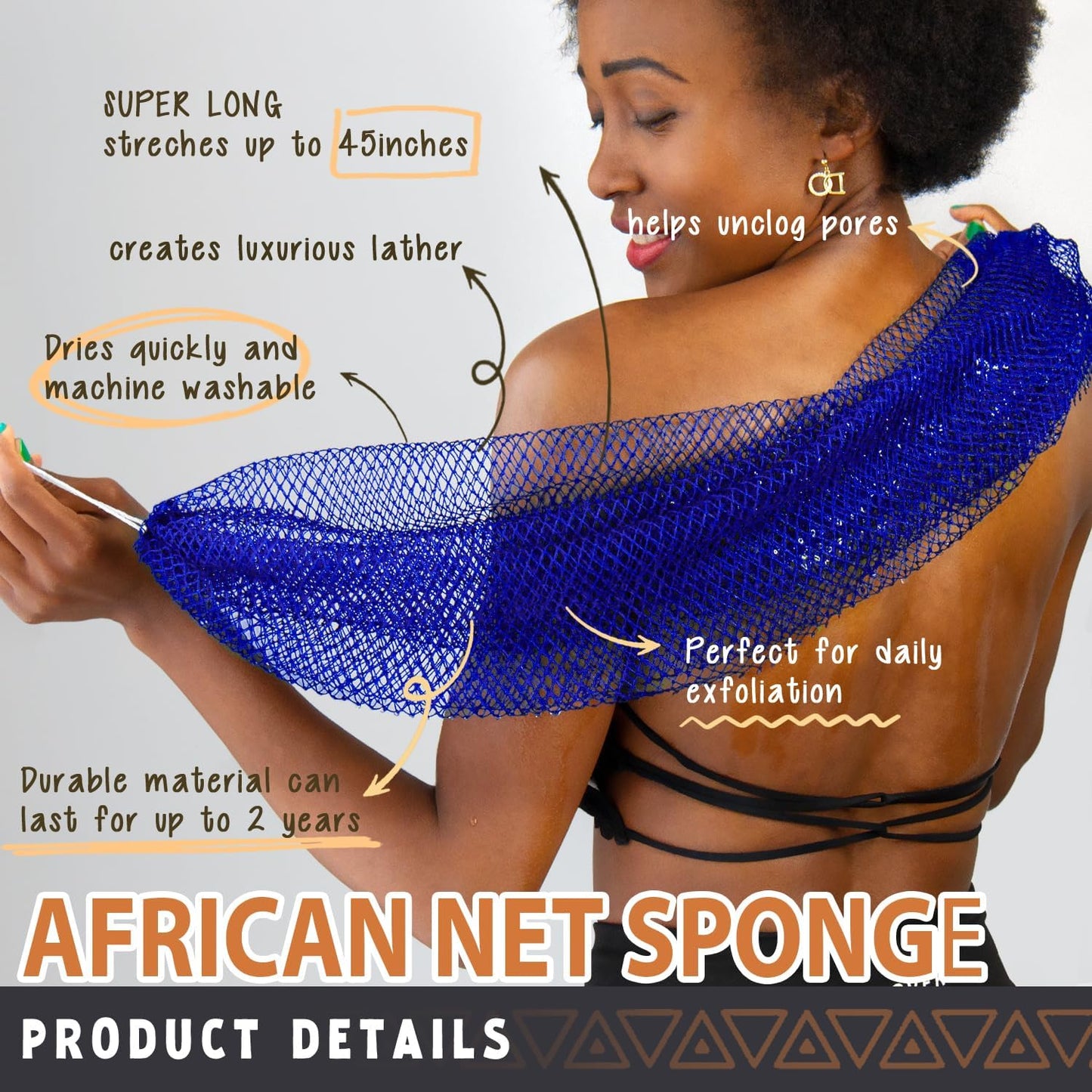 African Net Sponge Authentic - 2 Pieces Real African Exfoliating Sponge with Knots - Afro Back Scrub Net for Body Exfoliator - Bath Loofah Washcloth for Shower Essentials