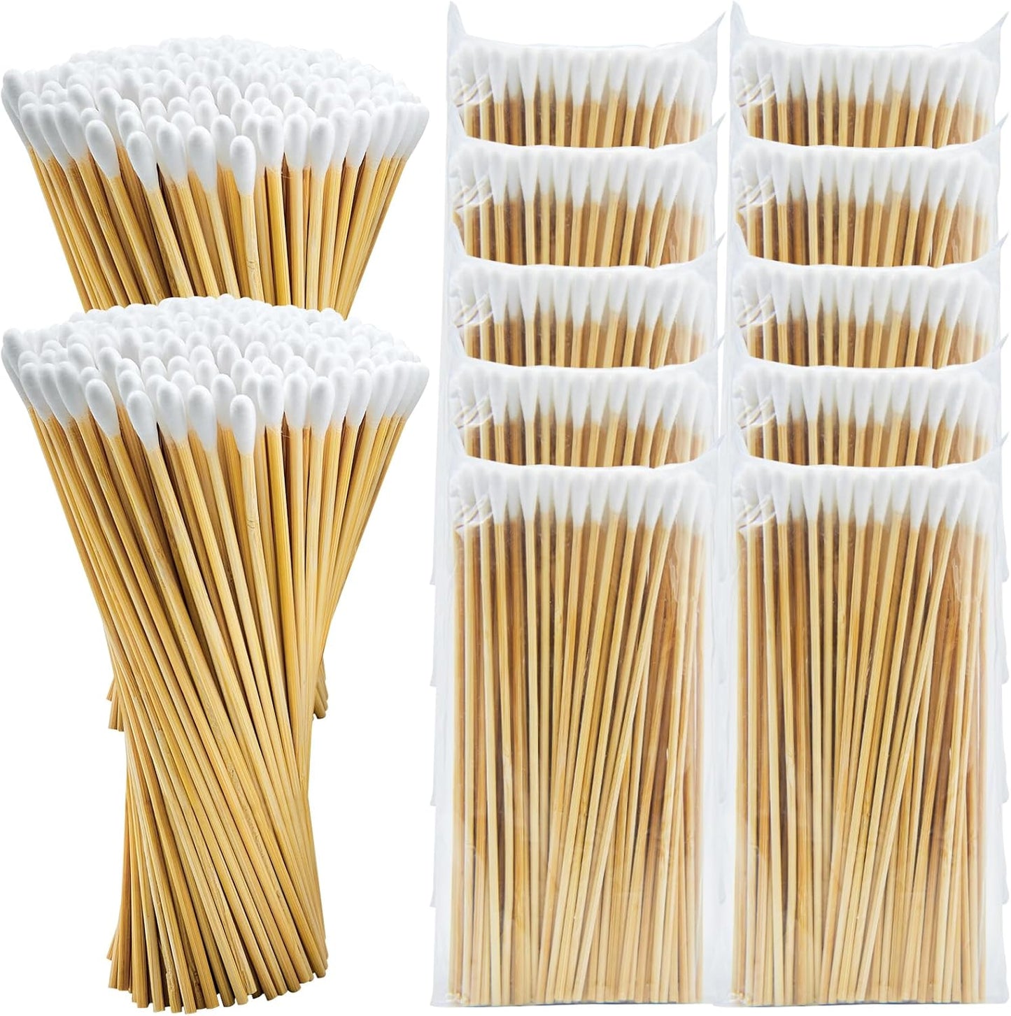 500/1000 Count 6'' Long Round/Pointed Cotton Swabs Durable Stem, Lint- Free Gun Cleaning Swabs Pure Cotton Tips for Gun Maintenance, Makeup, Pet Care, Equipment (Detailed Work)