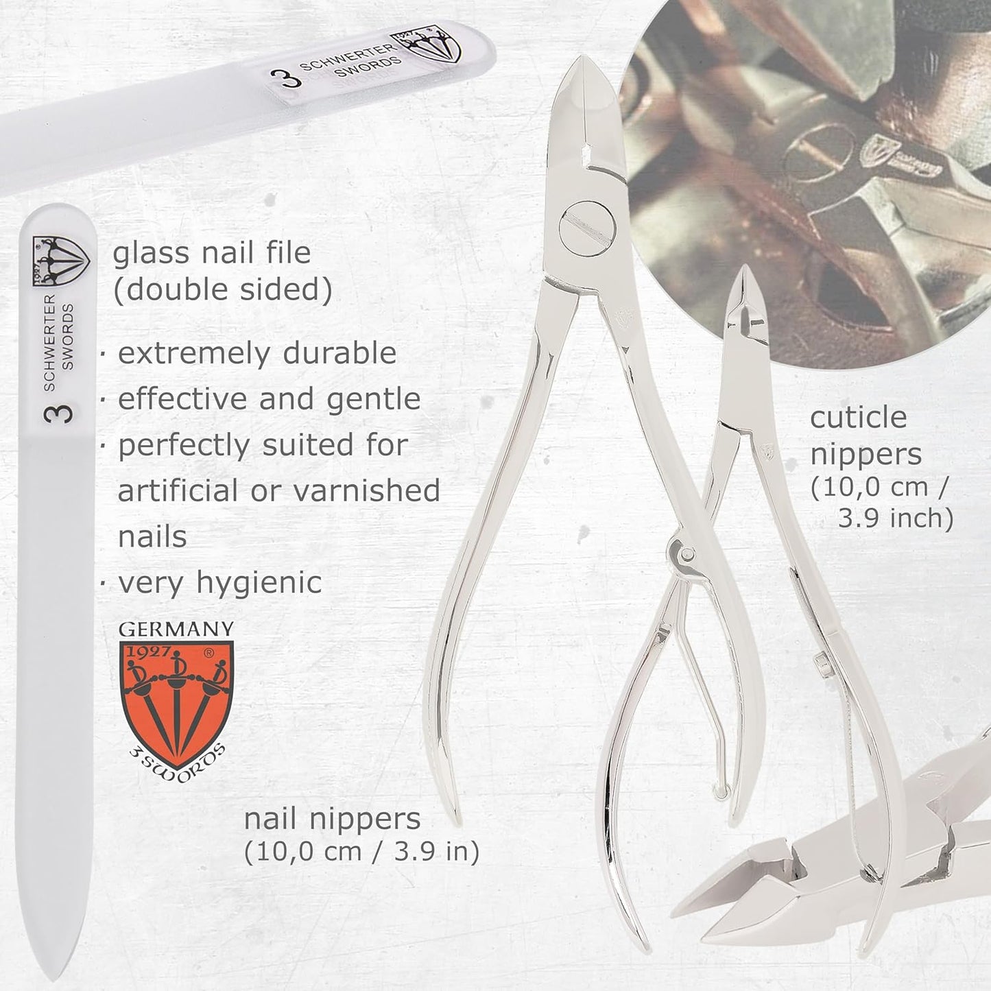 3 Swords Germany - brand quality 12 piece manicure pedicure grooming kit set for professional finger & toe nail care with black genuine leather case - Made in Germany