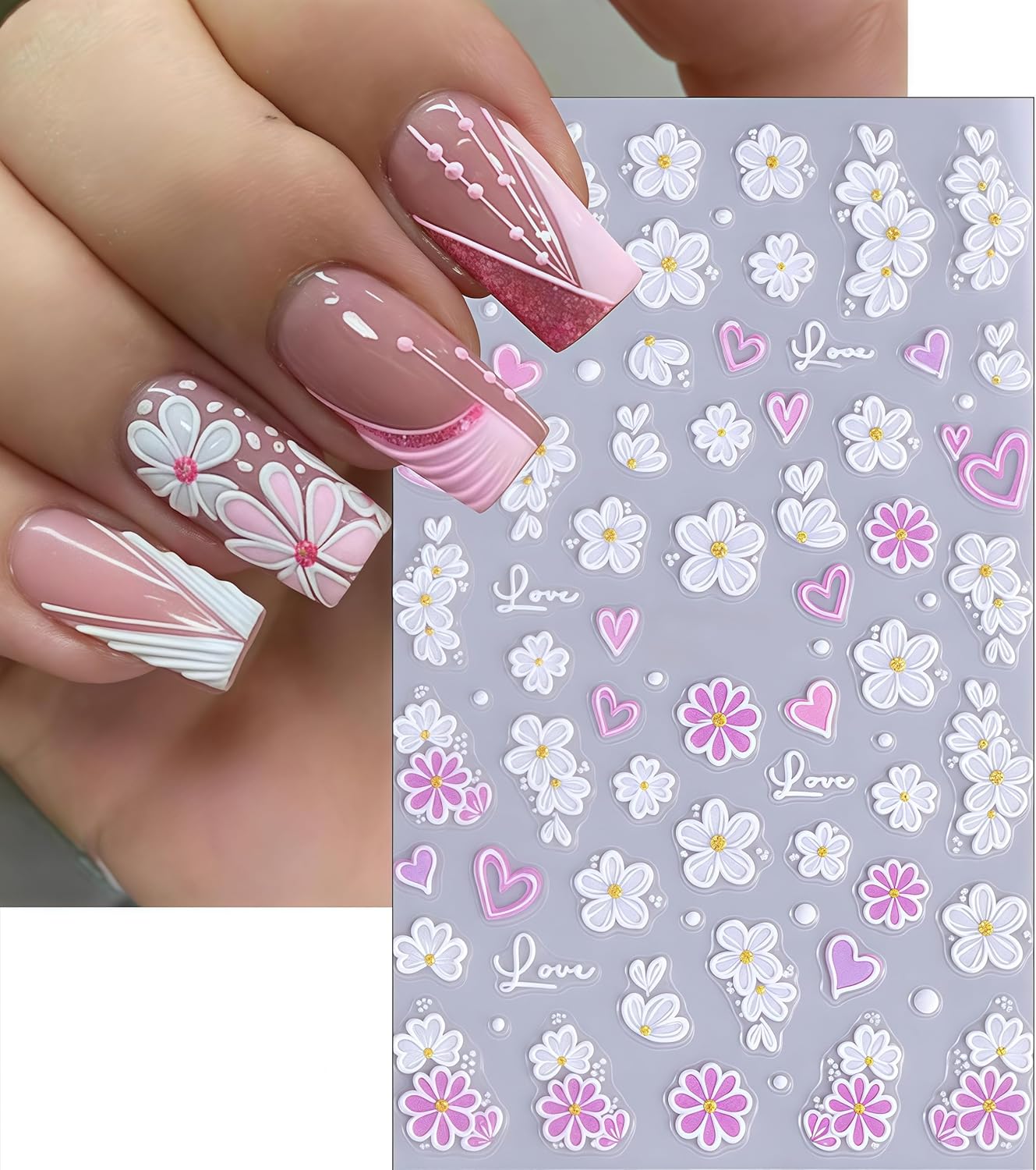 4 Sheets Blue Flower Nail Art Stickers Colored Flower Love Butterfly Nail Stickers 5D Embossed Floral Nail Decals Lily of The Valley Petal Vine Nail Art Supplies for Women Girl DIY Nail Decorations