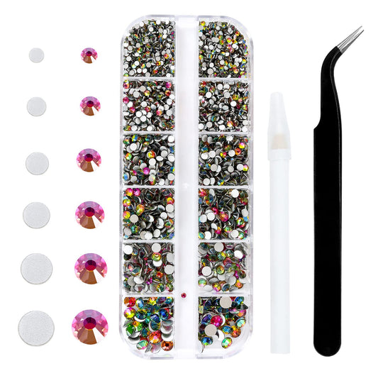 4240Pcs Flatback Rainbow Rhinestones Glass Crystal Gems for Nail Art Face Makeup Sparkly Round with Tweezers and Picking Pen (SS6~SS20 Set)