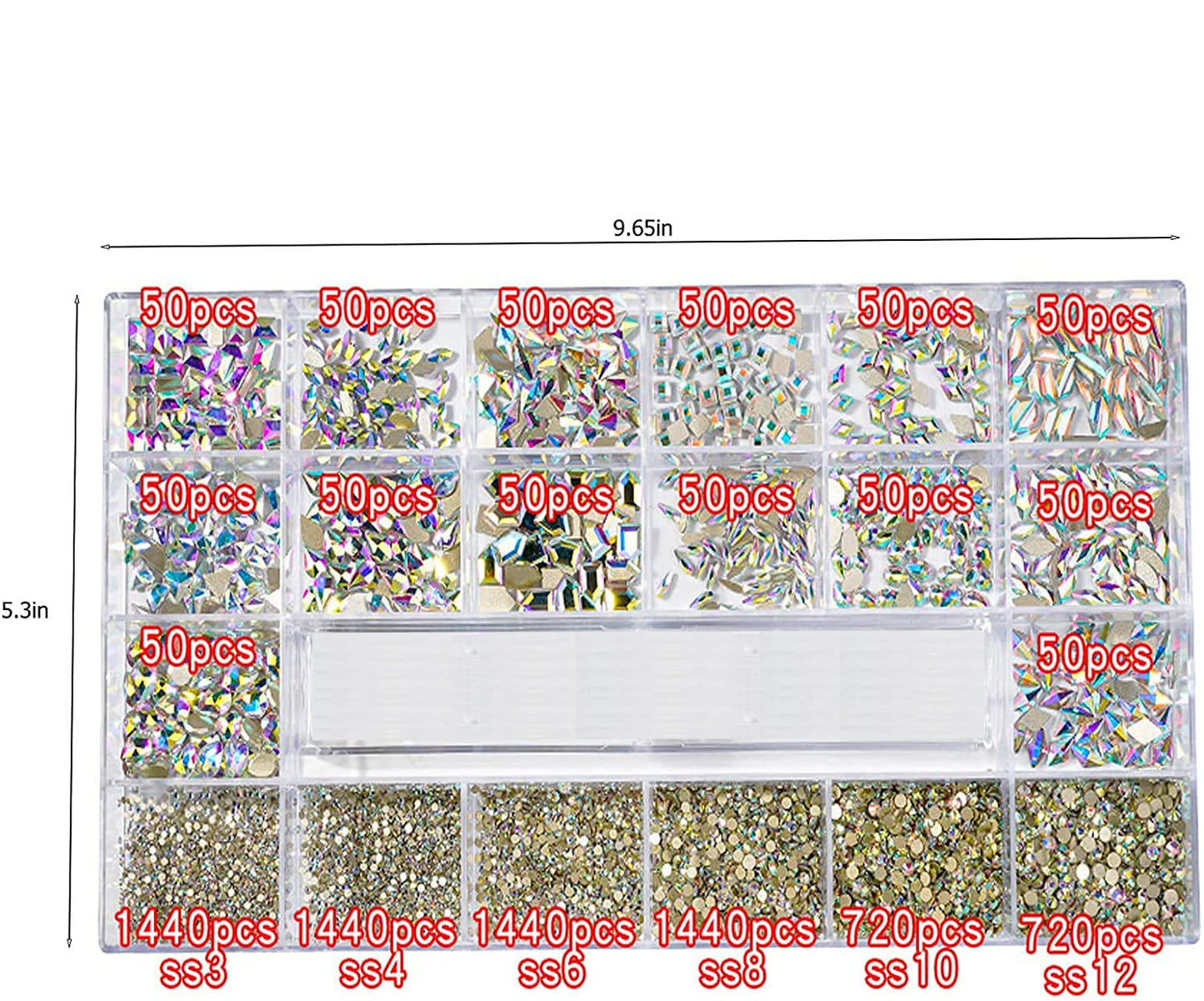 7900Pcs AB Crystal Nail Rhinestones, HOINCO Nail Art Rhinestones Round Beads Flatback Glass Gems Stones, Multi Shapes Rhinestones Nail Art 3D Crystals for Nail DIY