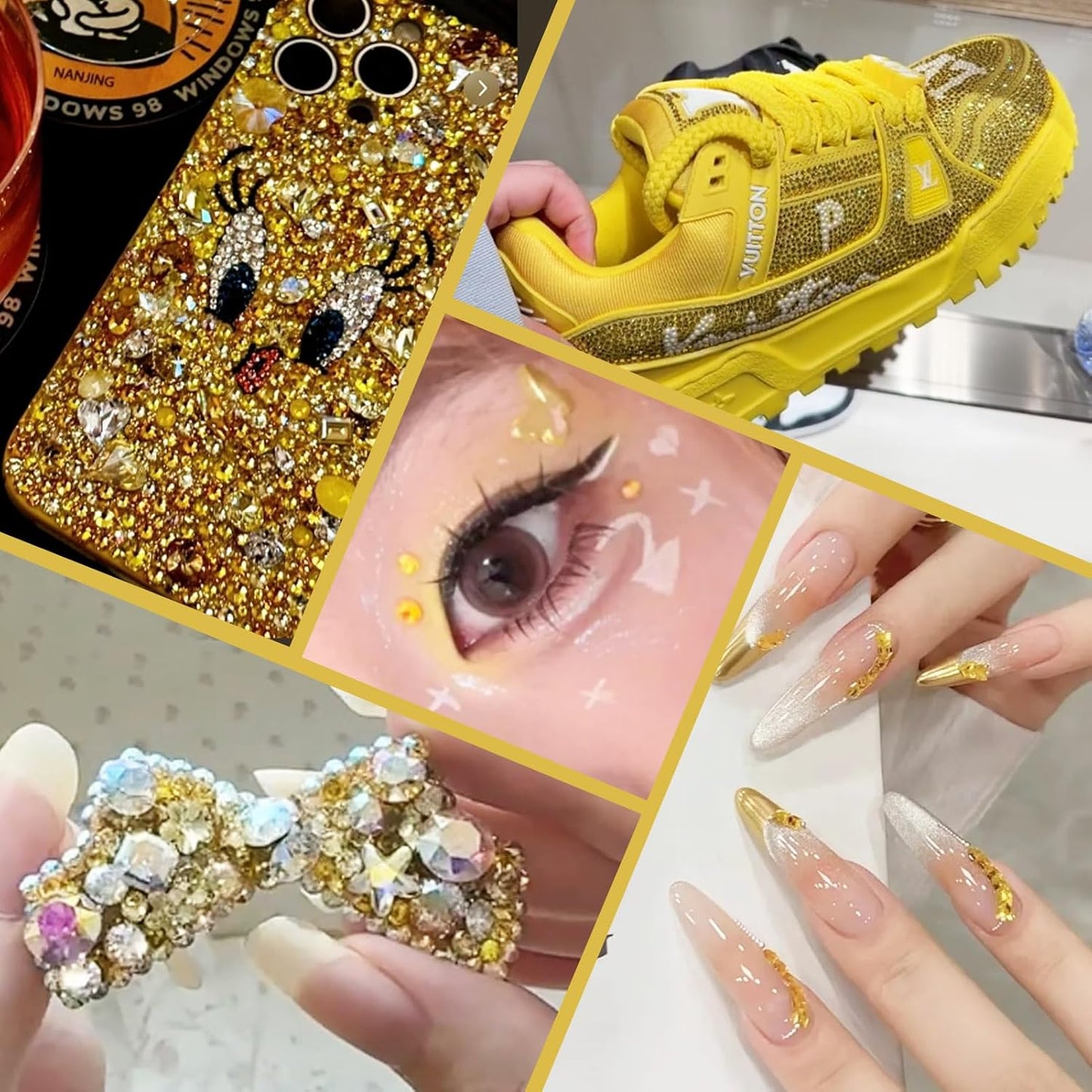 2000PCS SS20 Flatback Rhinestones | 12-Facet Diamond-Cut Glass Gems for Nail Art, Clothing, DIY Crafts |Glue-On Decoration Stones with Silver Backing(Citrine)