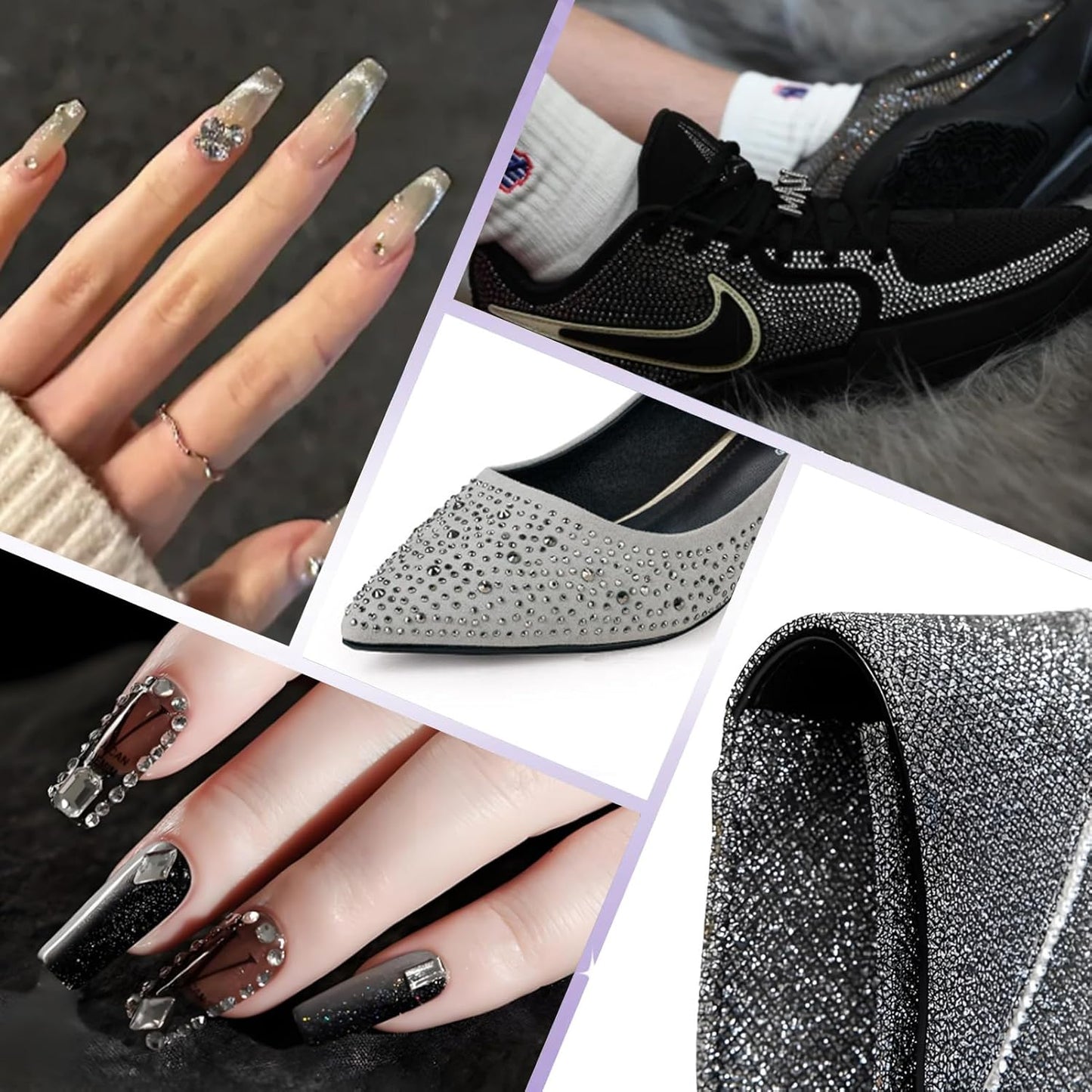 2000PCS SS20 Flatback Rhinestones | 12-Facet Diamond-Cut Glass Gems for Nail Art, Clothing, DIY Crafts |Glue-On Decoration Stones with Silver Backing(Black Diamond)