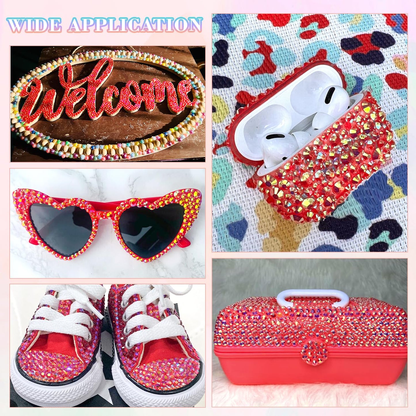 30000Pcs Resin Red AB Rhinestones for Bedazzling Crafting with b7000 Jewelry Glue, Bulk Flatback Gems Bedazzler Kit for Crafts Clothes Shoes Fabric Nail Diamond Art, Assorted Size 2/3/4/5/6mm