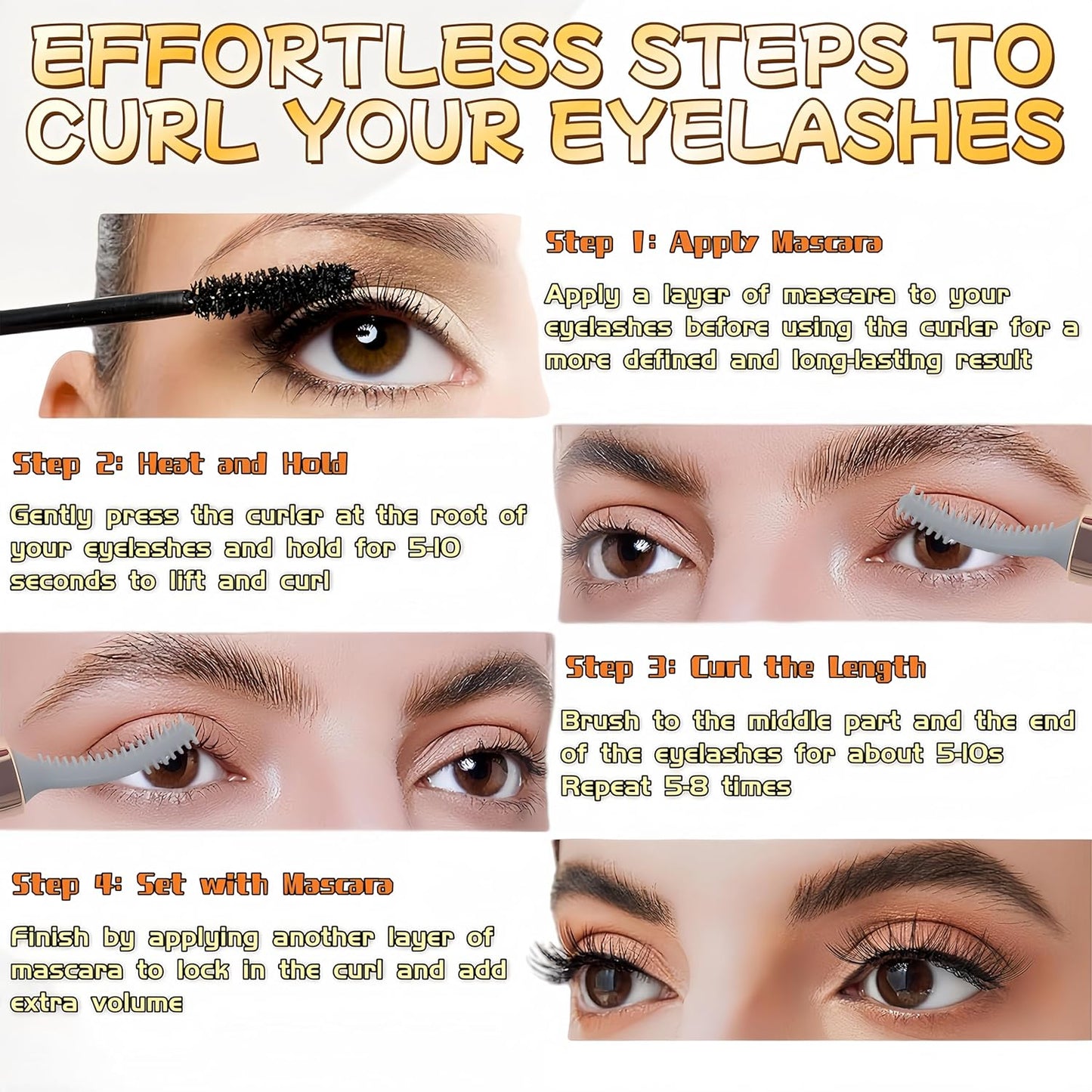 2025 Upgraded Heated Eyelash Curler - 2-in-1 USB Rechargeable Electric Eyelash Curler & Eyebrow Trimmer, Fast Heating in 6s, Anti-Burn Design, 24H Long-Lasting Effect, Perfect Gift for Women (White)