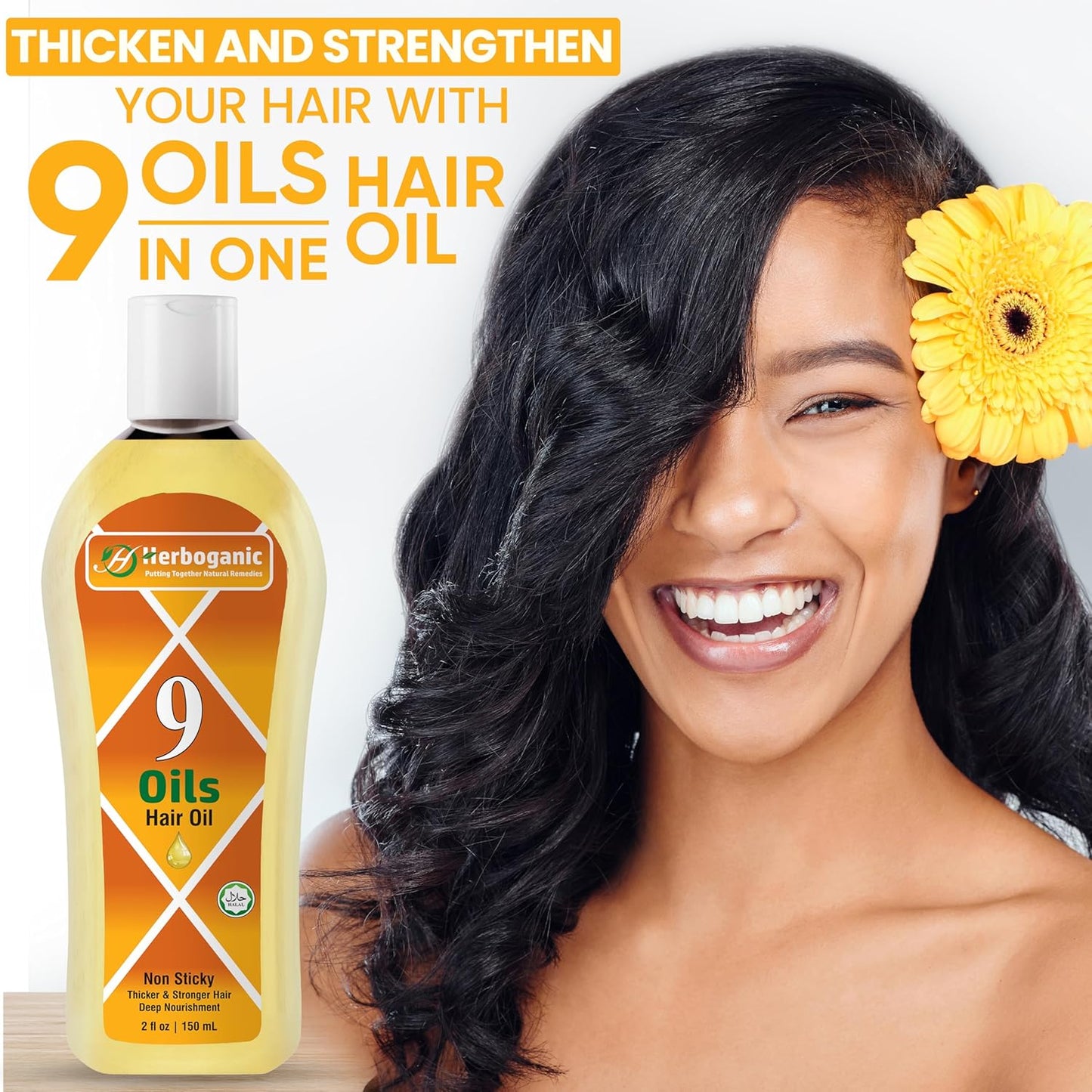 9 Oils Hair Oil - Herbal Blend of Jojoba, Almond, Olive, Argan, Amla, Coconut, Castor oil, Onion oil and Vitamin E - Hair oil for Hair Growth, thickness and damaged hairs - Non Greasy | 5 oz