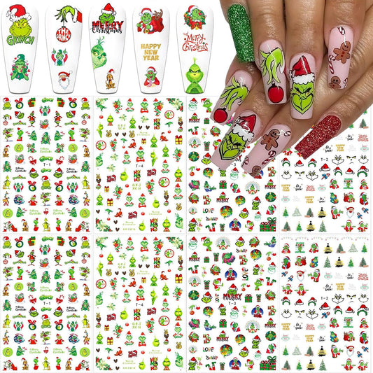 8 Sheets Christmas Nail Art Stickers - 3D Christmas Nail Decals with Xmas Tree, Santa Claus Designs - Holiday, Winter Nail Stickers for Women, Girls & Kids